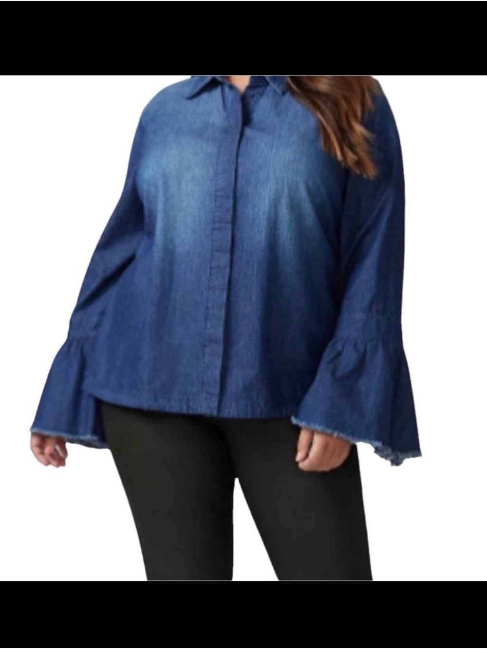 Lane Bryant Indigo Denim Button-Front Shirt with Bell Sleeves